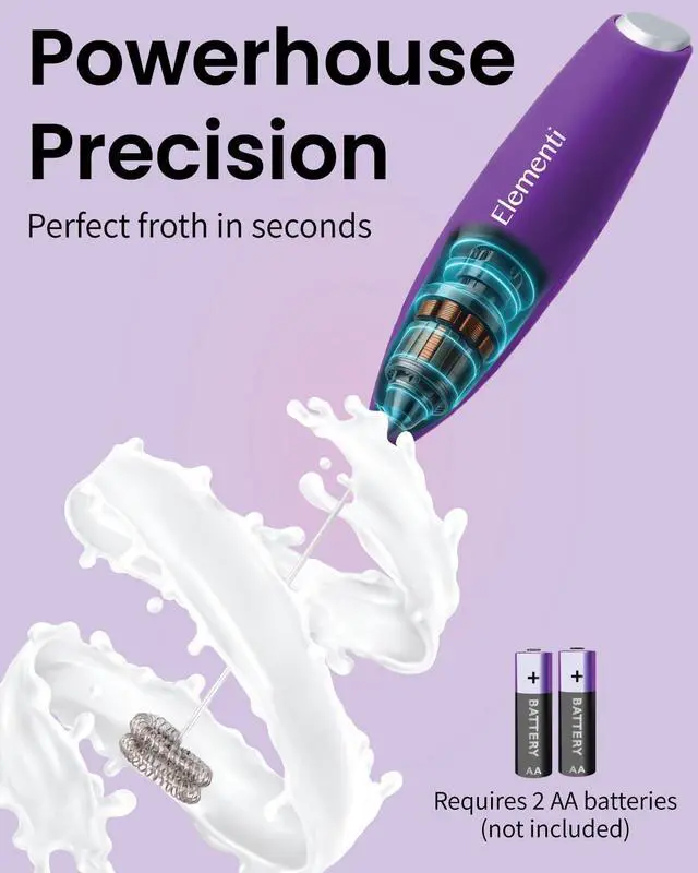 Alt view image 3 of 7 - Milk Frother Wand - Easy to Use Handheld Electric Stirrer for Powder Drinks, Durable & Powerful Coffee Whisk & Protein Powder Mixer Wand, Hand Frother, Coffee Stirrers Electric (Purple)