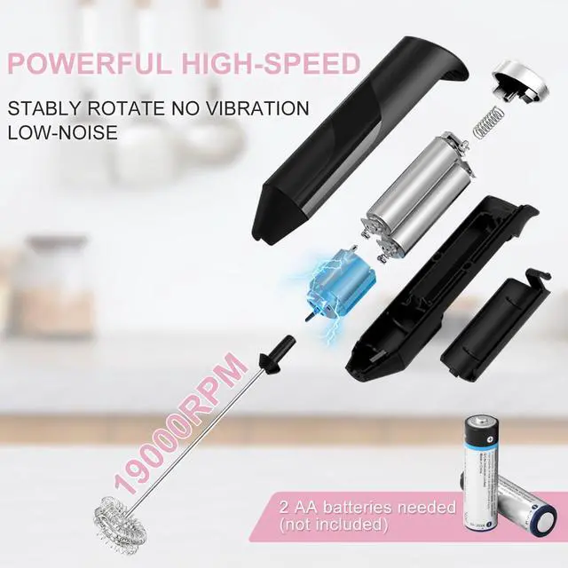 Alt view image 3 of 7 - Double Whisk Milk Frother, Handheld Electric Blender stick, Drink Mixer with Food Grade Stainless Steel Stirrer, Battery Operated Foam Maker for Coffee, Cappuccino, Matcha,Hot Chocolate Latte, in Pink