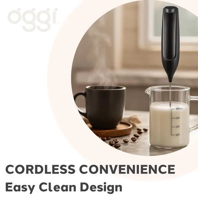 Alt view image 6 of 7 - Handheld Milk Frother, Electric Frother Wand with Stainless Steel Whisk, Mini Whisk for Coffee, Matcha, Latte, Protein, Eggs & More, Battery Operated Compact Frother for Kitchen or Travel, Black
