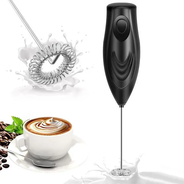 Main image of Milk Frother Handheld Whisk Battery Powered Drink Mixer, Milk Frother Foamer & Mini Drink Mixer Coffee Frother Whisk, Electric Portable for Latte, Cappuccino, Hot Chocolate- Black