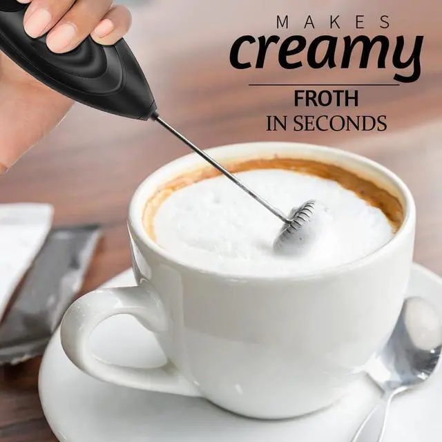 Alt view image 3 of 7 - Milk Frother Handheld Whisk Battery Powered Drink Mixer, Milk Frother Foamer & Mini Drink Mixer Coffee Frother Whisk, Electric Portable for Latte, Cappuccino, Hot Chocolate- Black