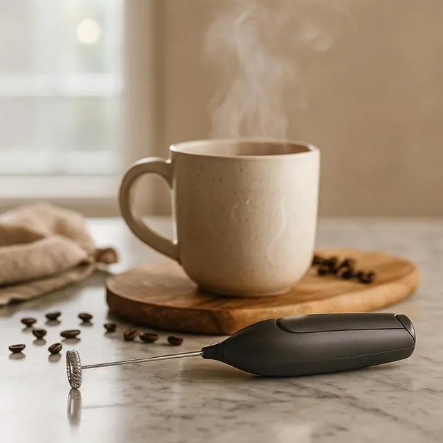 Alt view image 3 of 7 - Handheld Milk Frother, Electric Frother Wand with Stainless Steel Whisk, Mini Whisk for Coffee, Matcha, Latte, Protein, Eggs & More, Battery Operated Compact Frother for Kitchen or Travel, Black