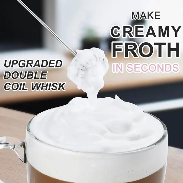 Alt view image 4 of 7 - Double Whisk Milk Frother, Handheld Electric Blender stick, Drink Mixer with Food Grade Stainless Steel Stirrer, Battery Operated Foam Maker for Coffee, Cappuccino, Matcha,Hot Chocolate Latte, in Pink