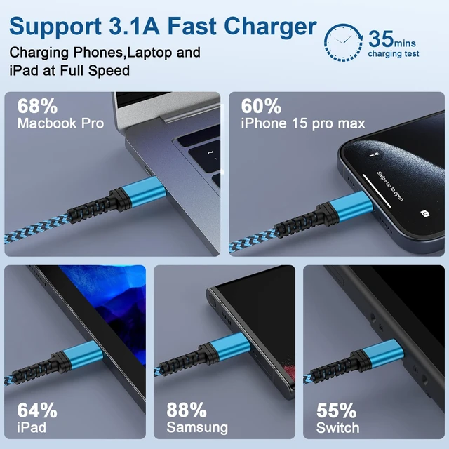 Alt view image 2 of 7 - S24 S25 S26 Fast Charger Type C Cord 2Pack/3FT Braided USB C to USB | Car Charging Cord for Samsung Galaxy A17 A16 A15 5G,A57,A55,A54,A25,A35,A14,S24,S23,S22,S21,S20,iPhone 17 16 15 Pro,Pixel 9,8