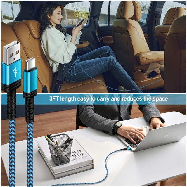 Alt view image 6 of 7 - S24 S25 S26 Fast Charger Type C Cord 2Pack/3FT Braided USB C to USB | Car Charging Cord for Samsung Galaxy A17 A16 A15 5G,A57,A55,A54,A25,A35,A14,S24,S23,S22,S21,S20,iPhone 17 16 15 Pro,Pixel 9,8