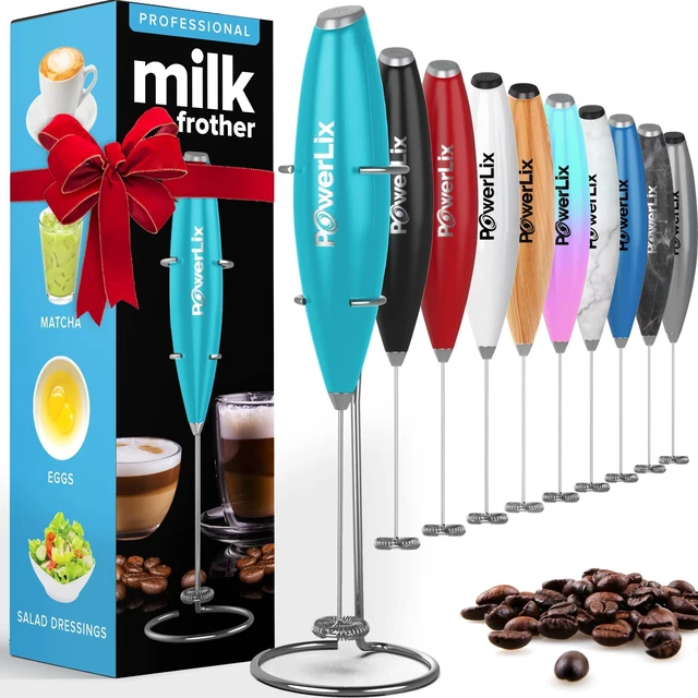 Main image of Milk Frother Handheld Battery Operated Electric Whisk Beater Foam Maker For Coffee, Latte, Cappuccino, Hot Chocolate, Durable Mini Drink Mixer With Stainless Steel Stand Included-SB