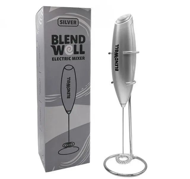 Alt view image 2 of 6 - Electric Milk Frother for Matcha and Coffee, Handheld Battery Operated Drink Mixer with Stand, Stainless Steel Whisk, Silver