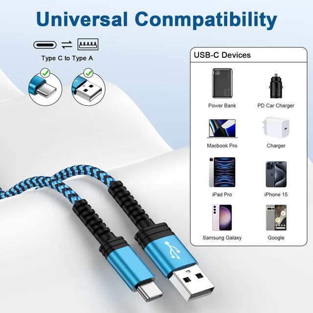 Alt view image 7 of 7 - S24 S25 S26 Fast Charger Type C Cord 2Pack/3FT Braided USB C to USB | Car Charging Cord for Samsung Galaxy A17 A16 A15 5G,A57,A55,A54,A25,A35,A14,S24,S23,S22,S21,S20,iPhone 17 16 15 Pro,Pixel 9,8
