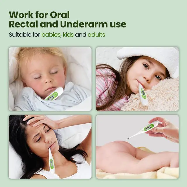 Alt view image 4 of 7 - Thermometer for Adults and Kids, Digital Thermometer with Fever Alert, Memory Recall, C/F Switchable, for Oral, Rectal or Under Arm Use, Green