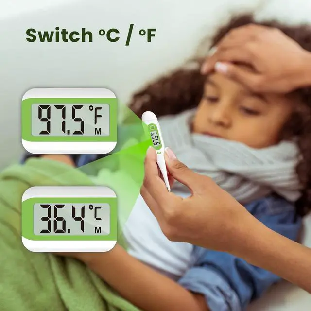 Alt view image 5 of 7 - Thermometer for Adults and Kids, Digital Thermometer with Fever Alert, Memory Recall, C/F Switchable, for Oral, Rectal or Under Arm Use, Green