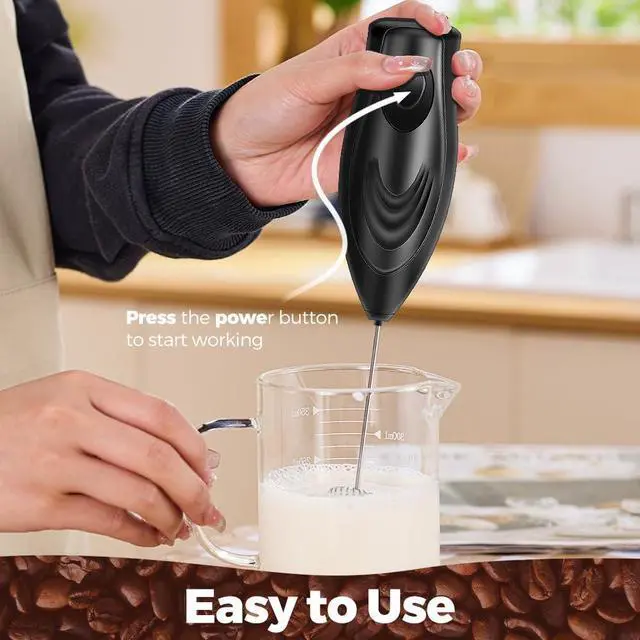 Alt view image 7 of 7 - Milk Frother Handheld Whisk Battery Powered Drink Mixer, Milk Frother Foamer & Mini Drink Mixer Coffee Frother Whisk, Electric Portable for Latte, Cappuccino, Hot Chocolate- Black