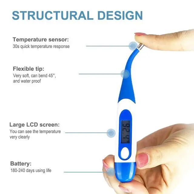 Alt view image 5 of 7 - Digital Thermometer for Adults, Oral and Underarm Thermometer for Baby and Kids Medical Thermometer with Fever Alarm Rectal Thermometer with Soft Tips