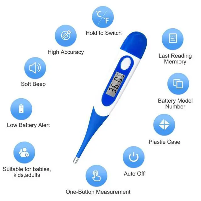 Alt view image 7 of 7 - Digital Thermometer for Adults, Oral and Underarm Thermometer for Baby and Kids Medical Thermometer with Fever Alarm Rectal Thermometer with Soft Tips