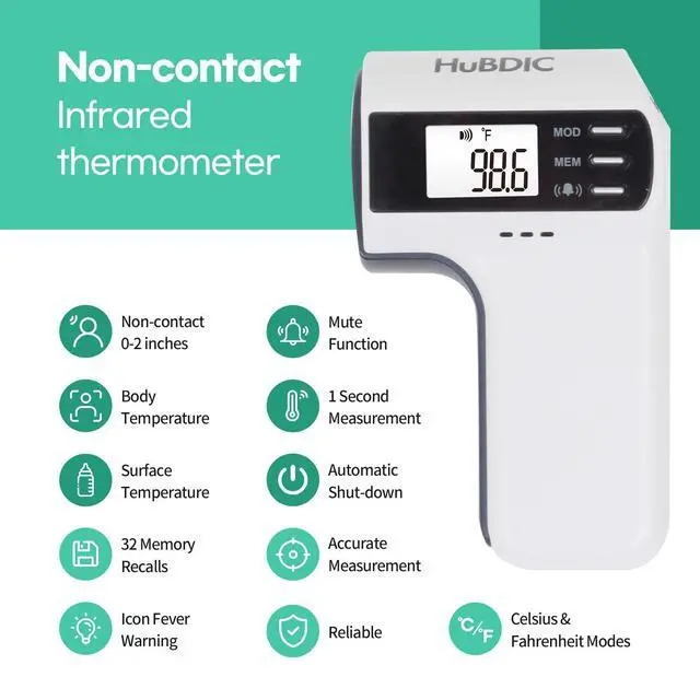 Alt view image 3 of 7 - HubiBaby Forehead Thermometer for Adults and Kids, Digital Infrared Thermometer for Baby, Touchless Thermometer with 3 Color Fever Alarm, Fast Reading, Mini Hygrometer Combo (Black)