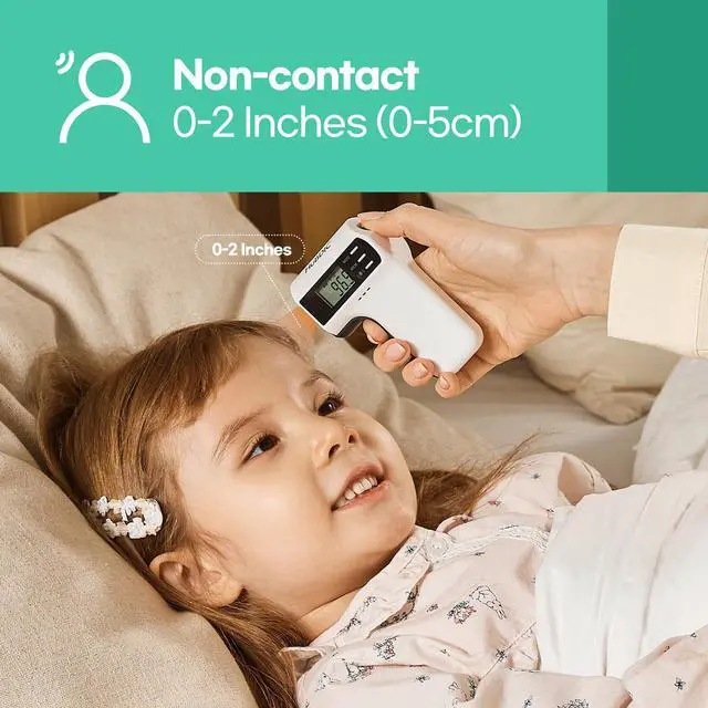 Alt view image 5 of 7 - HubiBaby Forehead Thermometer for Adults and Kids, Digital Infrared Thermometer for Baby, Touchless Thermometer with 3 Color Fever Alarm, Fast Reading, Mini Hygrometer Combo (Black)