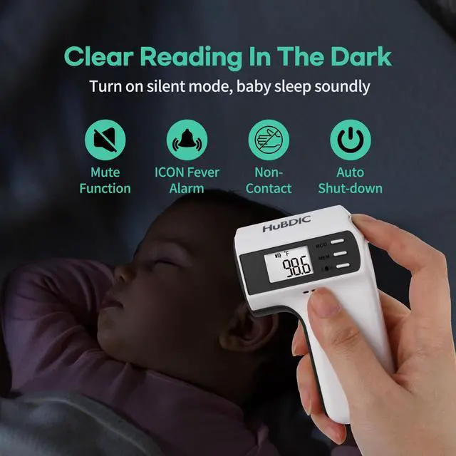 Alt view image 6 of 7 - HubiBaby Forehead Thermometer for Adults and Kids, Digital Infrared Thermometer for Baby, Touchless Thermometer with 3 Color Fever Alarm, Fast Reading, Mini Hygrometer Combo (Black)
