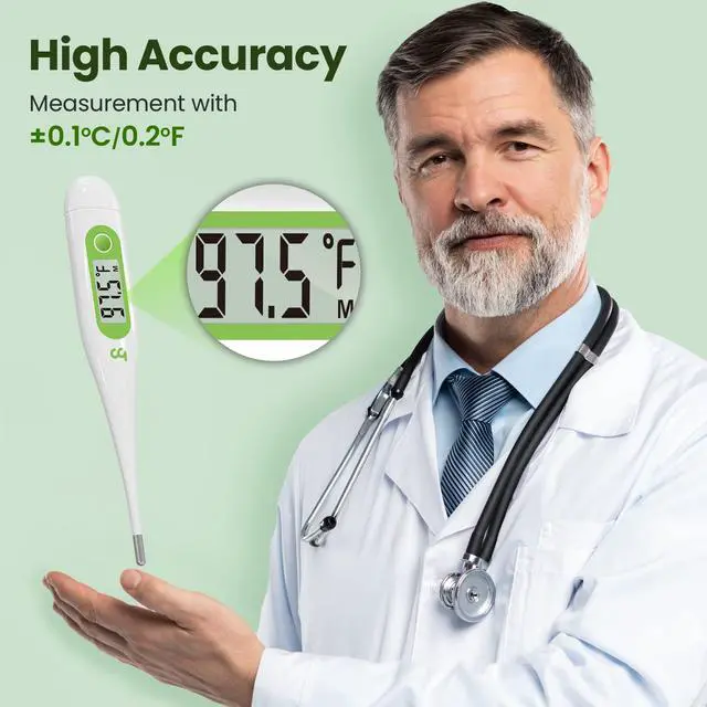Alt view image 7 of 7 - Thermometer for Adults and Kids, Digital Thermometer with Fever Alert, Memory Recall, C/F Switchable, for Oral, Rectal or Under Arm Use, Green
