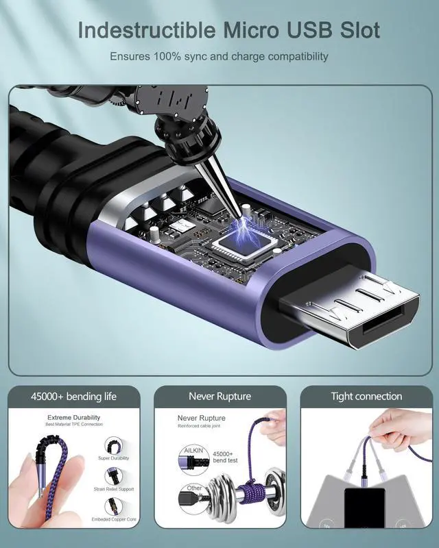 Alt view image 2 of 7 - Micro USB Charging Cable, 6FT Android Charger Cord Fast Charging Cable