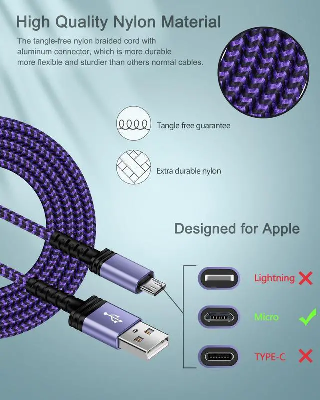 Alt view image 4 of 7 - Micro USB Charging Cable, 6FT Android Charger Cord Fast Charging Cable