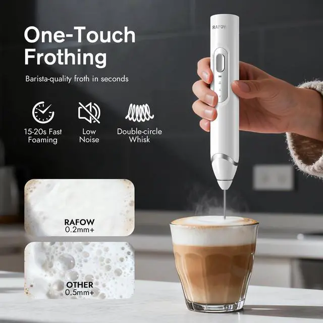Alt view image 2 of 7 - Handheld Electric Milk Frother: Rechargeable Frother Wand with Stand, 3 Speeds & Detachable Double Whisk Drink Mixer, Froth Stirrer for Latte, Cappuccino, Cream, Matcha, Dalgona Coffee - White