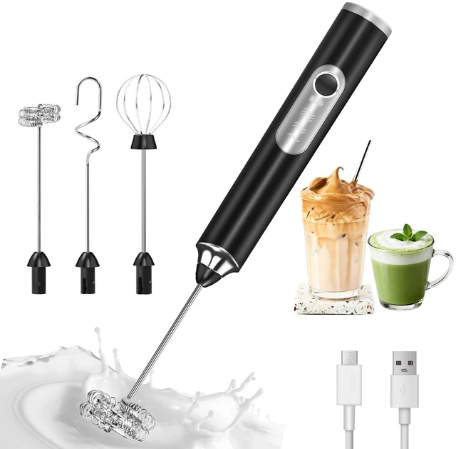 Main image of Milk Frother Handheld, 3-Speed Frother Wand Rechargeable, with 3 Detachable Whisks, Coffee Frother for Coffee,Latte, Cappuccino, Matcha, Hot Chocolate & Eggs, Electric Whisk Drink Mixer (Black)