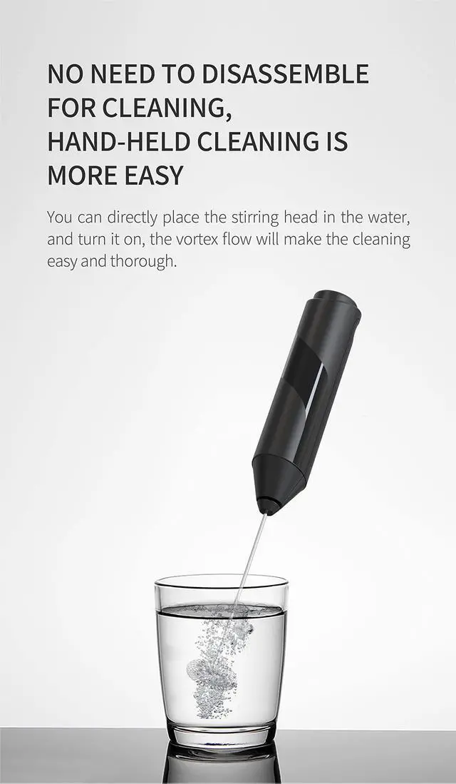 Alt view image 6 of 7 - Powerful Milk Frother for Coffee, Fast Handheld Drink Mixer with Stainless Steel Whisk, Battery Operated Hand Frother Stirrer Wand-Black