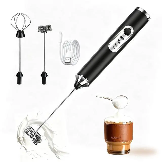 Main image of Milk Frother Handheld, Rechargeable Coffee Frother Wand with 2 Stainless Whisks 3 Speeds, Drink Mixer, Electric Foam Maker, Hand Mixer for Lattes, Cappuccino, Matcha, Egg,