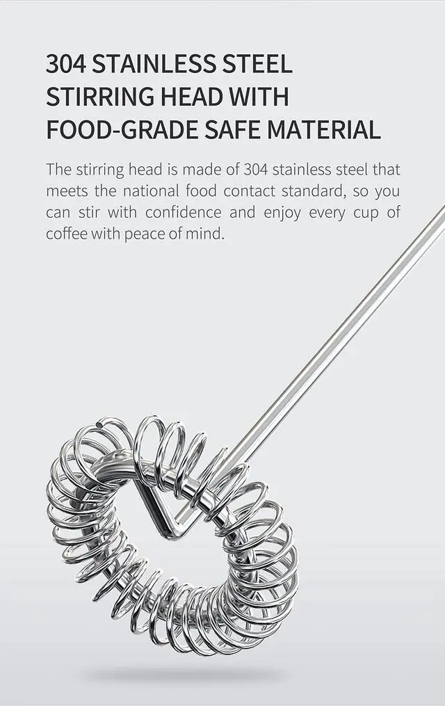 Alt view image 4 of 7 - Powerful Milk Frother for Coffee, Fast Handheld Drink Mixer with Stainless Steel Whisk, Battery Operated Hand Frother Stirrer Wand-Black