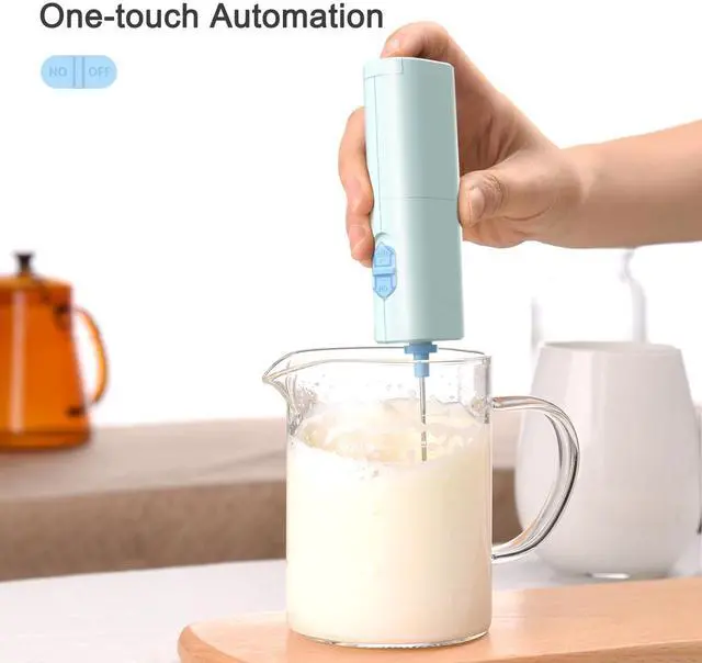 Alt view image 2 of 7 - Portable Coffee Frother by ELMWAY, Battery Operated Electric Whisk, Mini Milk Frother Handled for Coffee, Latte, Matcha and Protein Powder - Light Blue