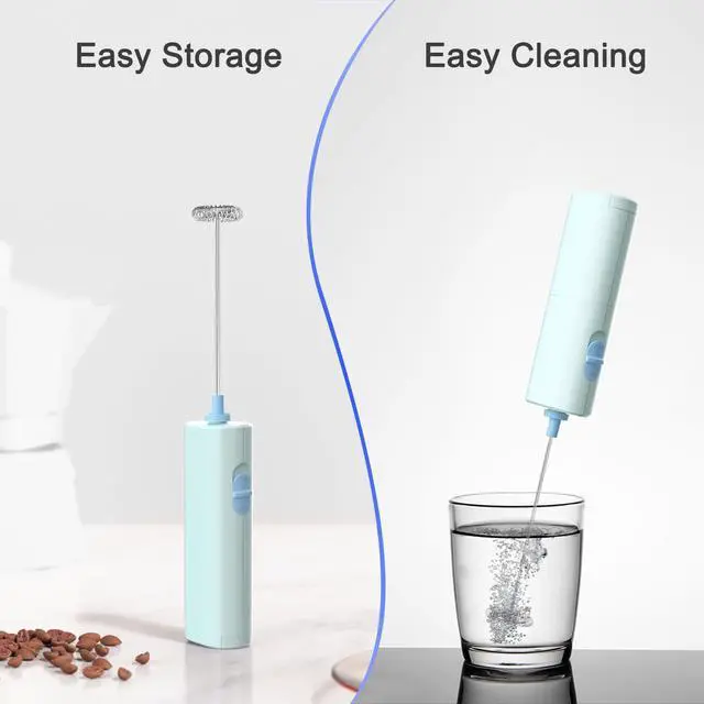 Alt view image 4 of 7 - Portable Coffee Frother by ELMWAY, Battery Operated Electric Whisk, Mini Milk Frother Handled for Coffee, Latte, Matcha and Protein Powder - Light Blue