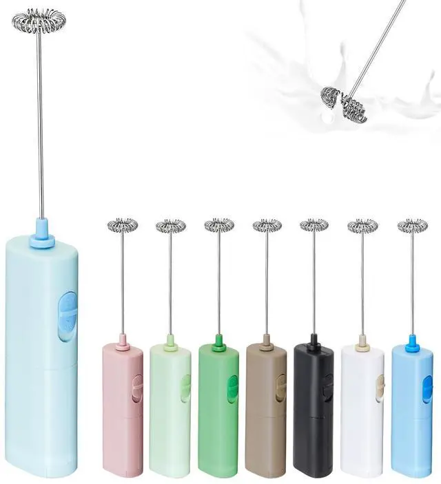 Main image of Portable Coffee Frother by ELMWAY, Battery Operated Electric Whisk, Mini Milk Frother Handled for Coffee, Latte, Matcha and Protein Powder - Light Blue