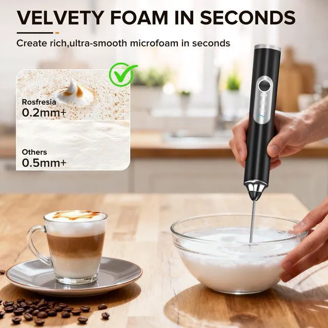 Alt view image 2 of 7 - Milk Frother Handheld, 3-Speed Frother Wand Rechargeable, with 3 Detachable Whisks, Coffee Frother for Coffee,Latte, Cappuccino, Matcha, Hot Chocolate & Eggs, Electric Whisk Drink Mixer (Black)