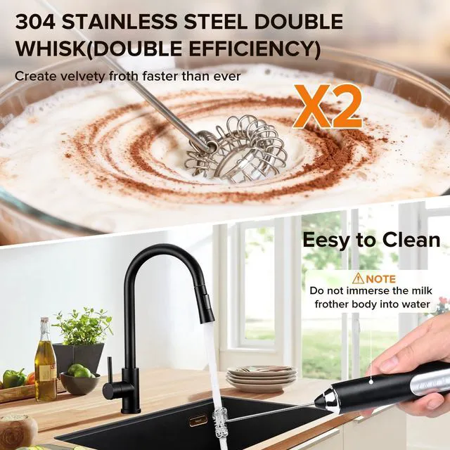 Alt view image 6 of 7 - Milk Frother Handheld, 3-Speed Frother Wand Rechargeable, with 3 Detachable Whisks, Coffee Frother for Coffee,Latte, Cappuccino, Matcha, Hot Chocolate & Eggs, Electric Whisk Drink Mixer (Black)