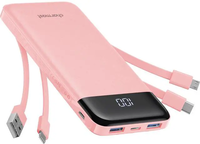 Main image of Portable Charger with Reinforced Built-in 4 Cables,10000mAh Power Bank Travel Essentials 6 Outputs 3 Inputs 3A Fast Charging Compatible with iPhone iPad Samsung Google Pixel LG Moto
