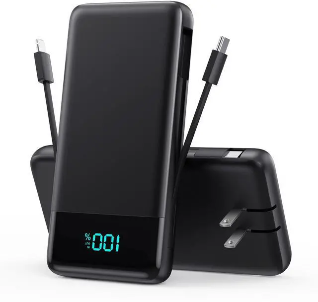 Main image of Portable Charger Power Bank for iPhone with Built-in Cables and AC Wall Plug, 13800mAh Ultra Slim Travel Essentials,USB C Fast Charging External Battery Pack for iPhone 17/16/15/13,Galaxy,Android etc