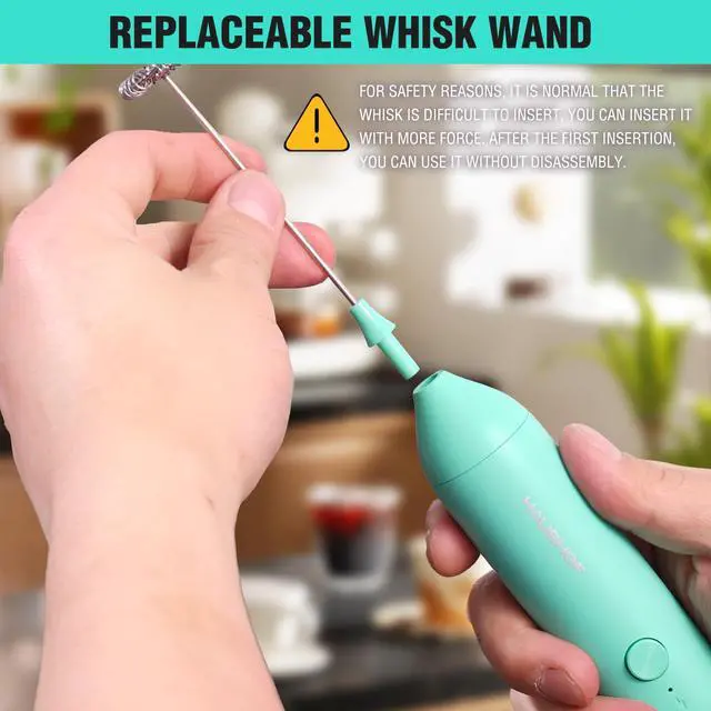 Alt view image 6 of 7 - Powerful Rechargeable Milk Frother Wand with Stand, Handheld Electric Foam Maker, Drink Mixer with Detachable Stainless Steel Whisk for Coffee Latte, Cappuccino, Matcha, Green