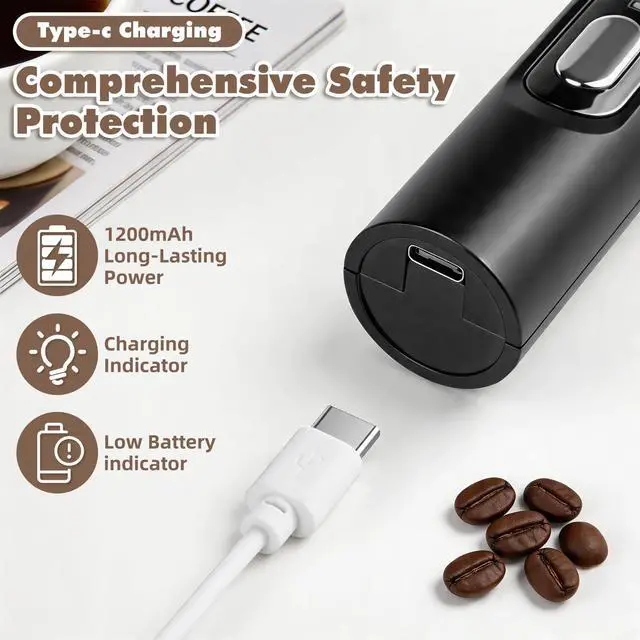 Alt view image 6 of 7 - Milk Frother Handheld Rechargeable - 3 Speeds Electric Coffee Frother with 3 Replaceable Whisks, USB-C Portable Foam Maker with Storage Case for Latte, Cappuccino, Egg, Protein Shakes