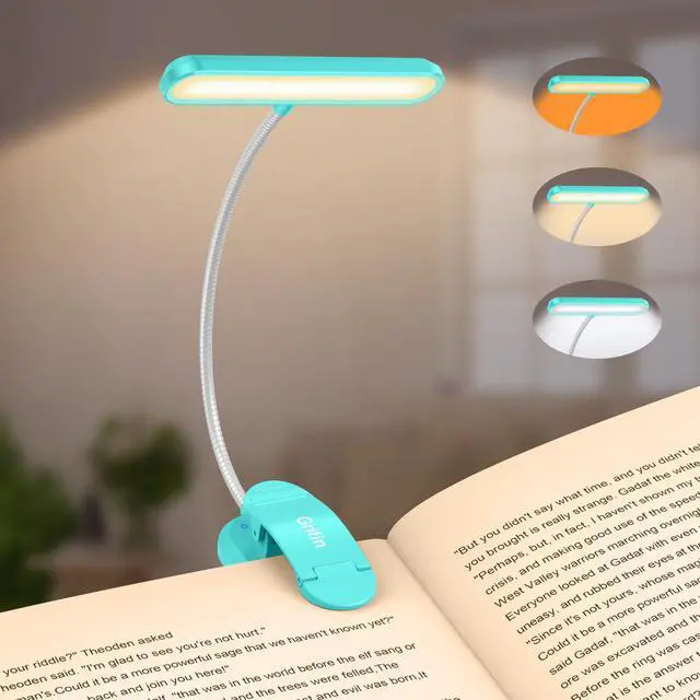 Main image of Rechargeable Book Light for Reading in Bed with 19 LED &Memory Function-Eye Caring 3 Color Temperatures,5 Brightness Levels,90 Hrs Runtime Flexible Goose Neck Clip on Light-Blue