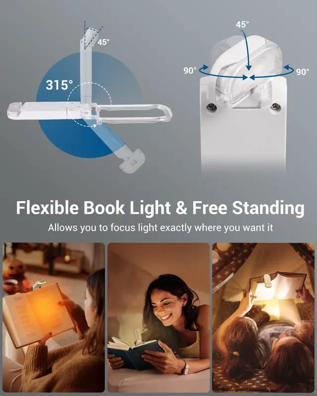 Alt view image 4 of 7 - Book Reading Light, Rechargeable Booklight for Reading at Night, Clip on LED Book for Kids, Bookworms, Blue Light Blocking, 4 Brightness Adjustable for Eye Care (White)