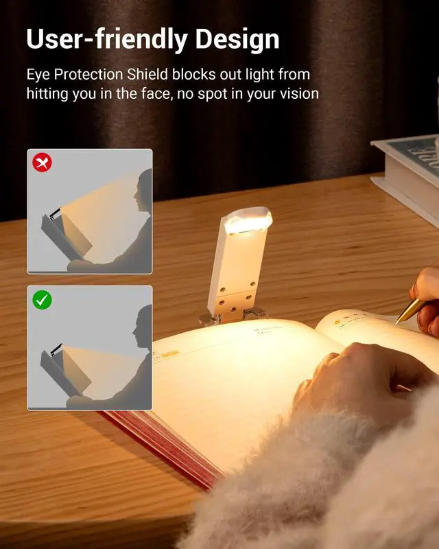 Alt view image 5 of 7 - Book Reading Light, Rechargeable Booklight for Reading at Night, Clip on LED Book for Kids, Bookworms, Blue Light Blocking, 4 Brightness Adjustable for Eye Care (White)