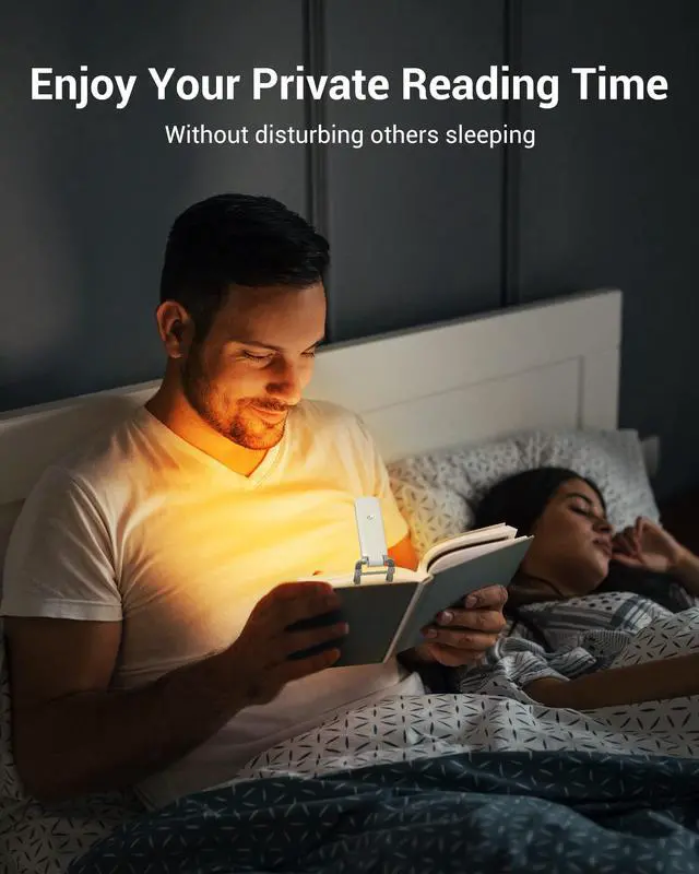 Alt view image 6 of 7 - Book Reading Light, Rechargeable Booklight for Reading at Night, Clip on LED Book for Kids, Bookworms, Blue Light Blocking, 4 Brightness Adjustable for Eye Care (White)