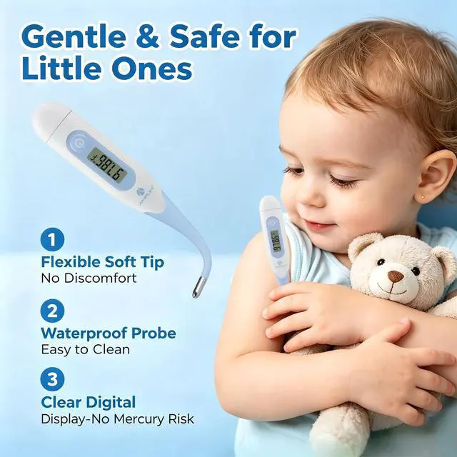 Alt view image 3 of 7 - Digital Basal Thermometer, Medical Grade Accurate BBT for Ovulation Tracking, 1/100th Degree High Precision Fertility Prediction, 60-Sec Read, Memory Recall, Flexible Waterproof Tip (Blue)