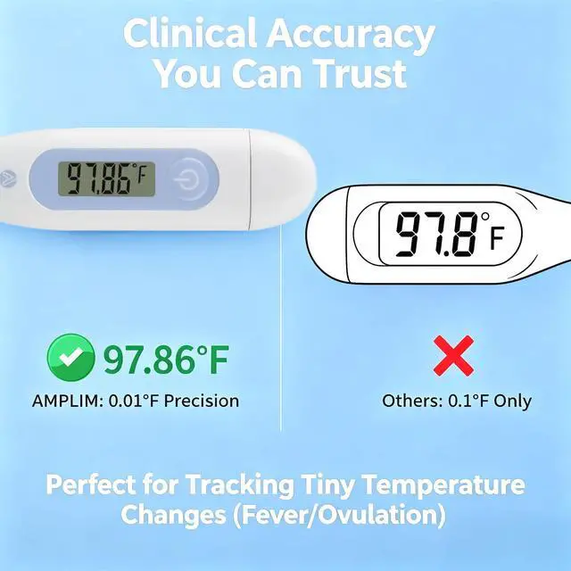 Alt view image 6 of 7 - Digital Basal Thermometer, Medical Grade Accurate BBT for Ovulation Tracking, 1/100th Degree High Precision Fertility Prediction, 60-Sec Read, Memory Recall, Flexible Waterproof Tip (Blue)
