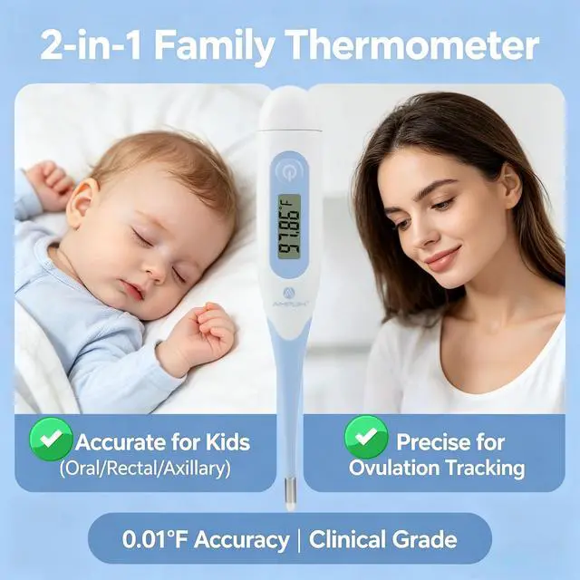 Alt view image 4 of 7 - Digital Basal Thermometer, Medical Grade Accurate BBT for Ovulation Tracking, 1/100th Degree High Precision Fertility Prediction, 60-Sec Read, Memory Recall, Flexible Waterproof Tip (Blue)