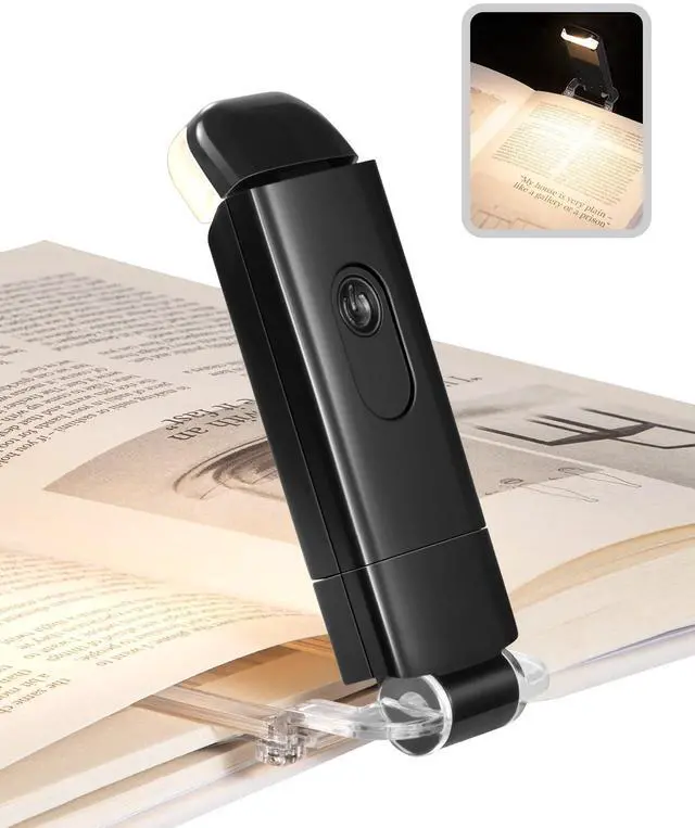 Main image of USB Rechargeable Book Light for Reading in Bed, Warm White, Brightness Adjustable, LED Clip on Book Reading Lights, Perfect for Bookworms, Kids, Black