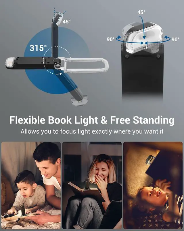 Alt view image 4 of 7 - USB Rechargeable Book Light for Reading in Bed, Warm White, Brightness Adjustable, LED Clip on Book Reading Lights, Perfect for Bookworms, Kids, Black