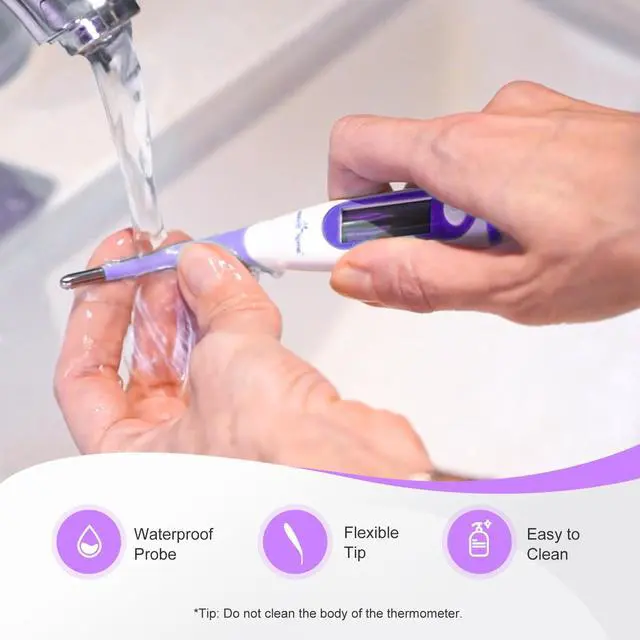 Alt view image 7 of 7 - Digital Basal Thermometer with Large Backlight LCD Display, 1/100th Degree High Precision and Memory Recall, NOT Bluetooth Enabled,Upgraded EBT-100B-P (Purple)