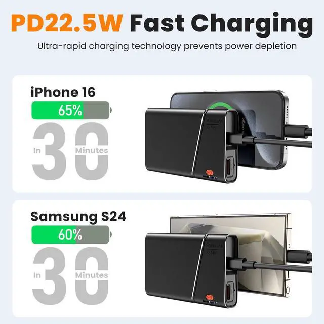 Alt view image 3 of 7 - Portable Charger Power Bank, 20000mAh 22.5W PD Super Fast Charging Powerbank with Built-in USB C in&Out Cable, External Phone Battery Pack for iPhone 17/16/15 iPad Samsung S24 Android etc