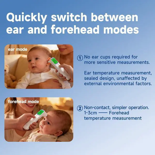 Alt view image 2 of 3 - Thermometer for Adults, Kids and Babies2026 New Upgrade, Ear and Forehead Thermometer, No-Touch Digital Infrared Baby Thermometer for Baby Adults Touchless Contactless with Fever Alarm