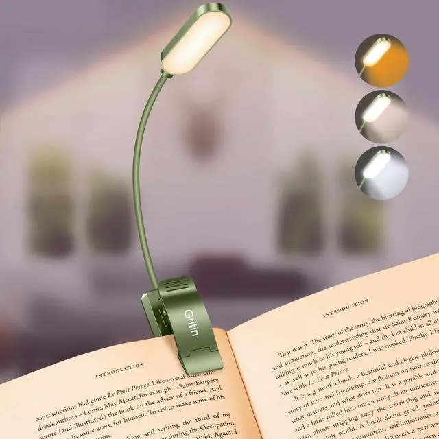 Main image of 16 LED Rechargeable Book Light for Reading in Bed- Eye Caring 3 Color Temperatures, Stepless Dimming Brightness, 80 Hrs Runtime, Lightweight Flexible Clip on Light for Book Lovers-Dark Green